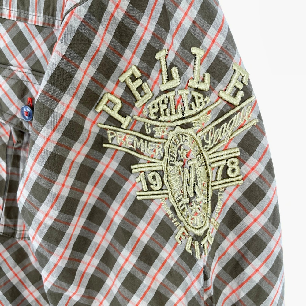 Pelle Pelle Mens XL Plaid Button Down Shirt Brown Orange Embroidered Y2K NWT VTG - Picture 4 of 10